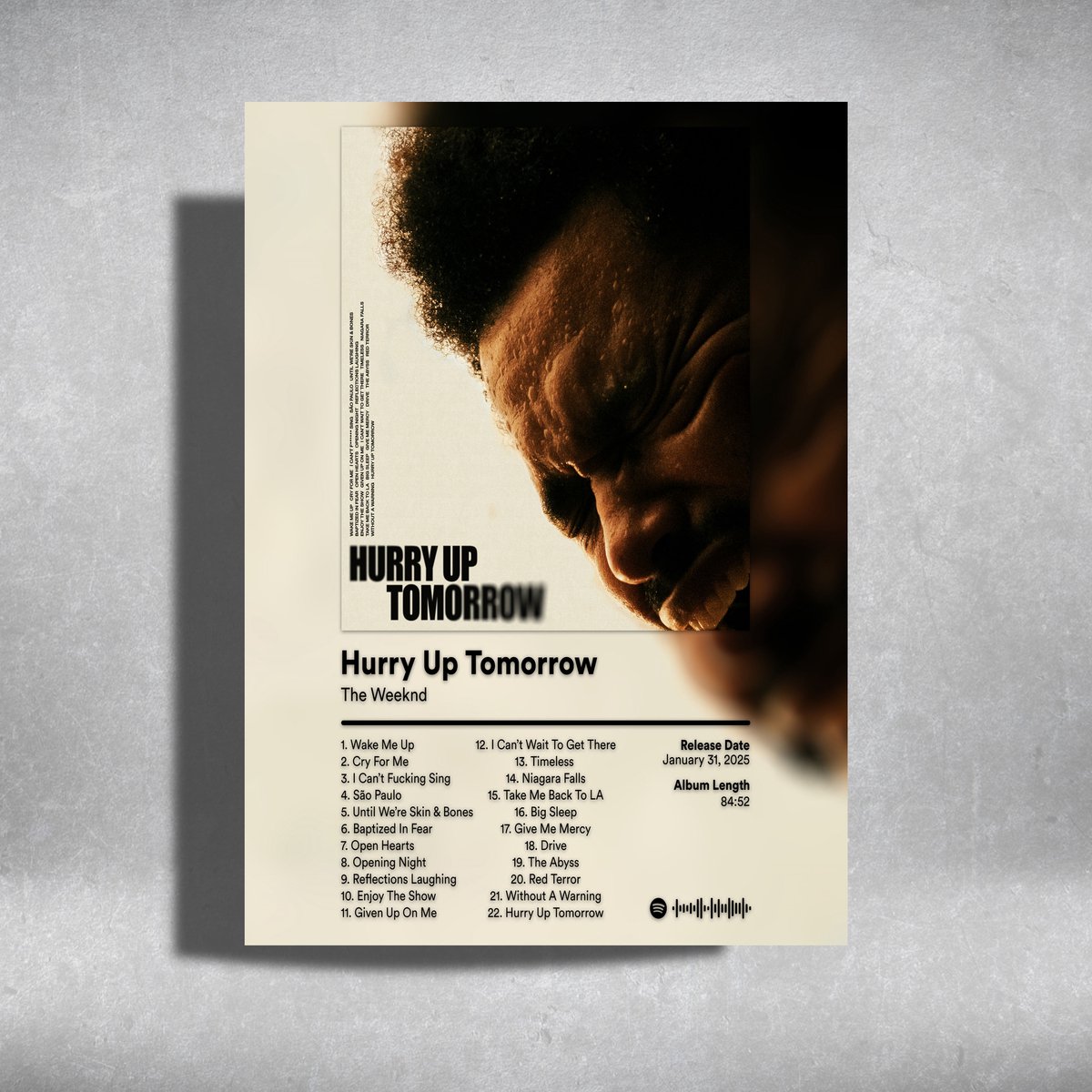 Luxe poster The Weeknd - Hurry Up Tomorrow - album cover - metalen poster - 30x40cm Wit