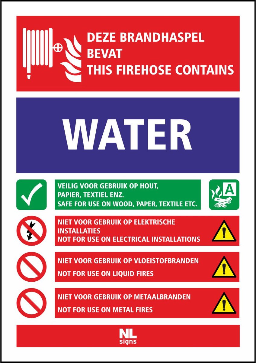 Gebruiksaanwijzing brandslang - brandblusser bord water - A6 formaat (105x148 mm)