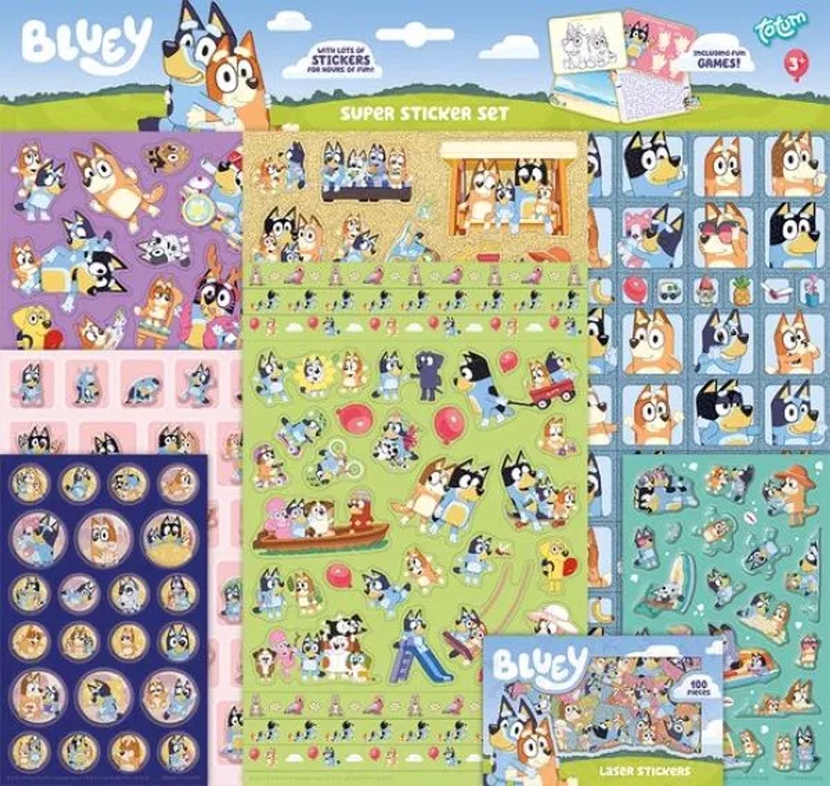 Bluey Stickerset XL - 300+ Stickers - Extra Groot Stickerpakket - Inclusief Laserstickers - Glitterstickers - 3D Puffy Stickers - 7 Unieke Stickervellen - Groot Formaat - Voor Knutselen, Plakken en Verzamelplezier - Ideaal Cadeau voor Bluey Fans!