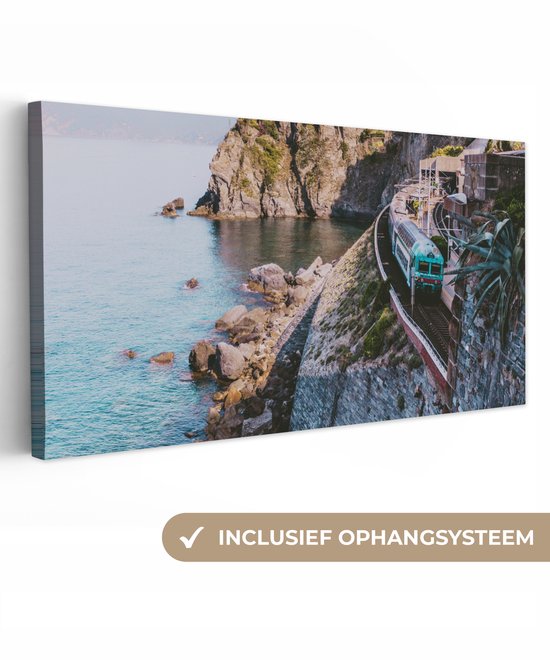Canvas schilderij 100x50 cm - Wanddecoratie Italië - Trein - Zee - Muurdecoratie woonkamer - Slaapkamer decoratie - Kamer accessoires - Schilderijen op canvas