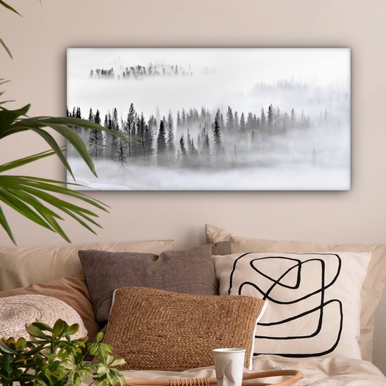Tableau sur toile - Arbres - Brouillard - Forêt - Nature - Canvasdoek - 100x50 cm - Photo sur toile - Tableau nature