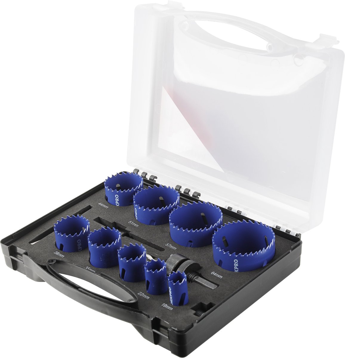 WORKPRO WP403071 Gatzagenset 13-delig – Ø19–64 mm – Bi-metaal M3 HSS – Met Arbors, Adapter & Boor