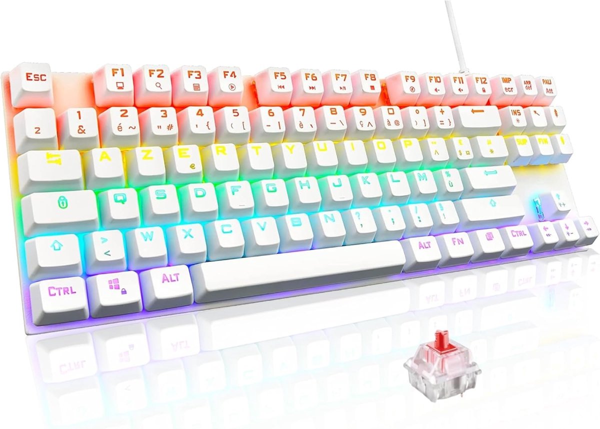 Mechanisch Gamingtoetsenbord TKL met RGB achtergrondverlichting - 87 toetsen, bekabeld, AZERTY, compact voor PC/PS4/PS5/Xbox