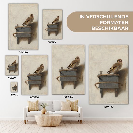 Canvas Schilderij - Het Puttertje - Oude Meester - 80x120 cm - Wanddecoratie - Hout Frame - Vogels - Woonkamer - Slaapkamer Decoratie - Accessoires