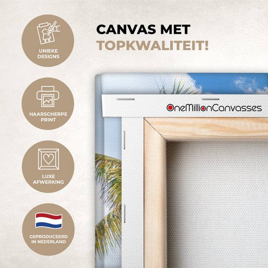 Peintures sur Toile Plage - Chaise Longue - Palmiers - 120x80 cm - Décoration murale