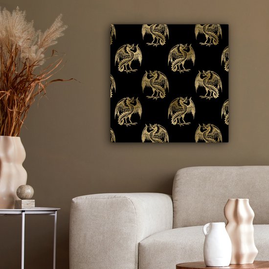 Toile Peinture Motifs - Dragon - Or - Zwart - 50x50 cm - Décoration murale