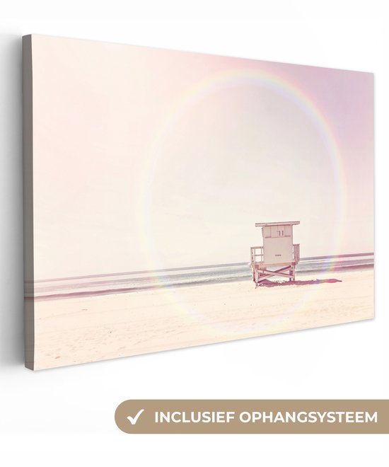 Tableau sur toile Plage - Cabane - Soleil - Mer - Été - 60x40 cm - Décoration murale