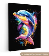 Peinture sur toile 60x80 cm - Décoration murale Graffiti - Animal - Dauphin - Coloré - Décoration murale murale salon - Décoration chambre - Accessoires de chambre - Peintures