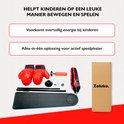 Boksset voor kinderen: handschoenen, pomp, gereedschap, boksbal en standaard in een doos.