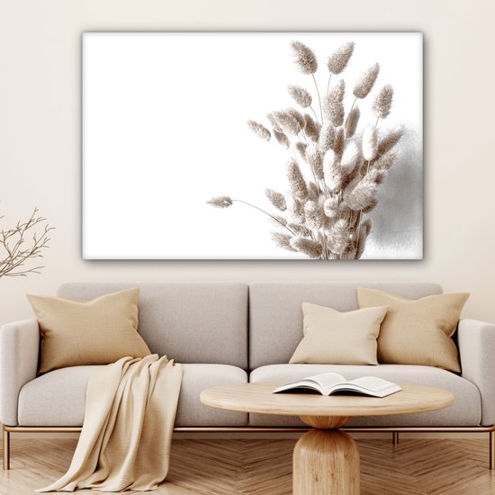 Tableau sur toile Plantes - Plumes - Wit - 120x80 cm - Décoration murale