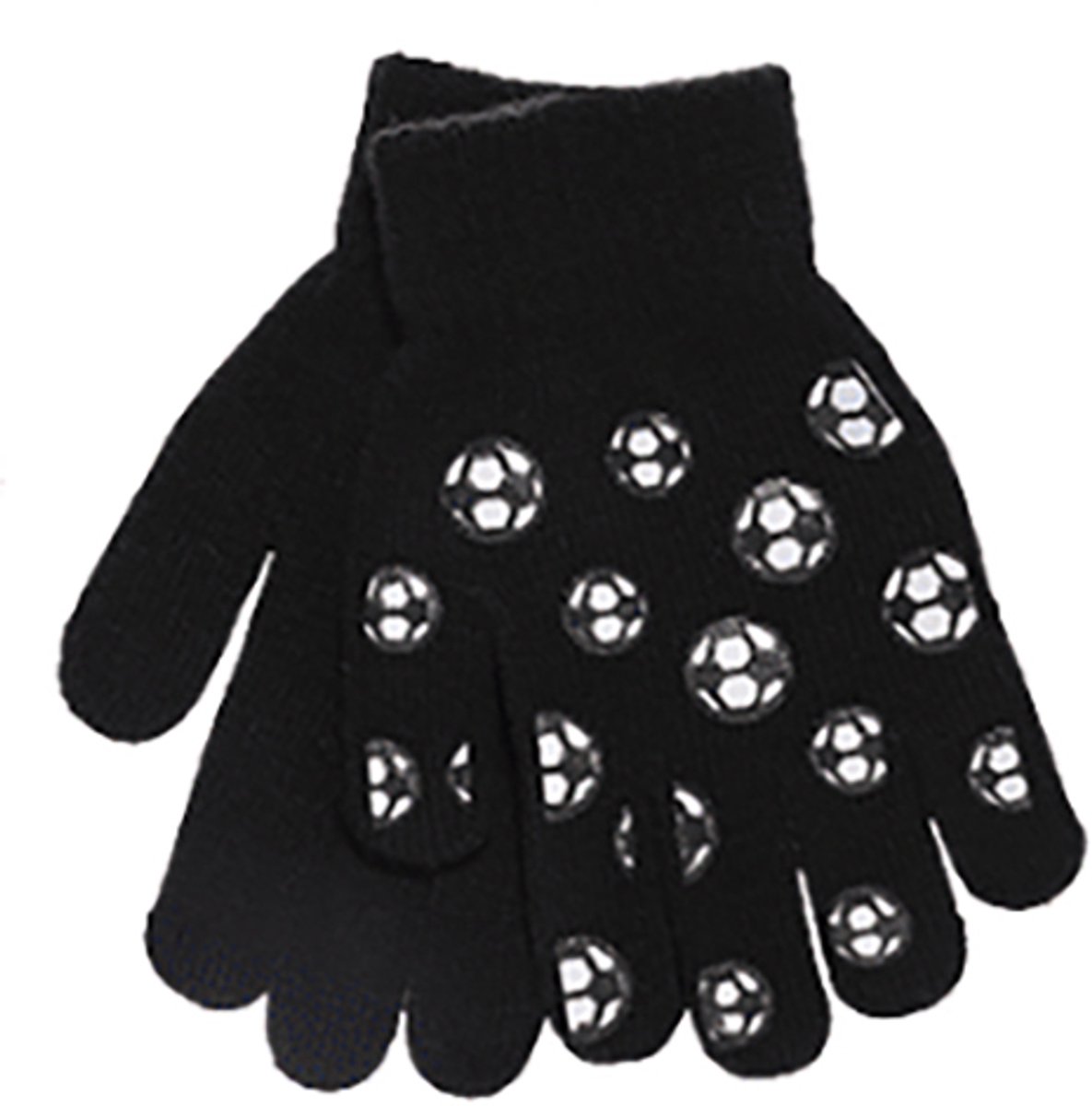 Zwarte kinder handschoenen voor kinderen jongens boys met witte voetbal soccer sport print winter kids