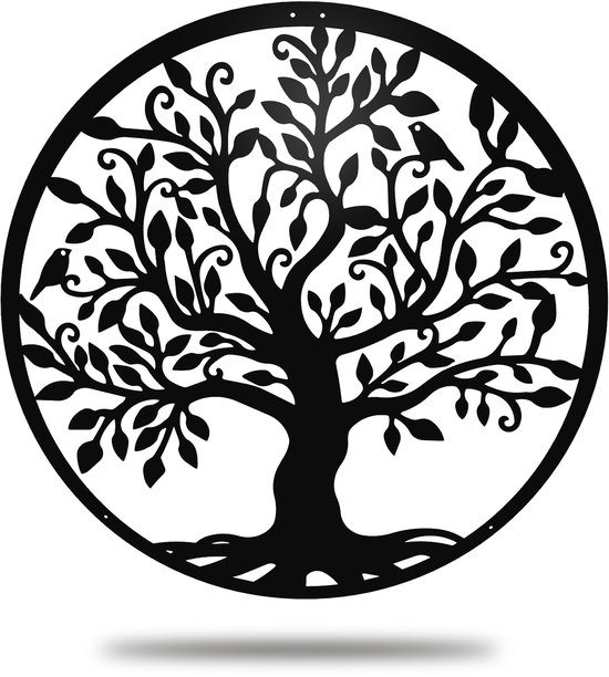 Lifestaal® - Décoration murale industrielle - Arbre de Vie XXL - Métal - 80x80cm - avec système de suspension - noir