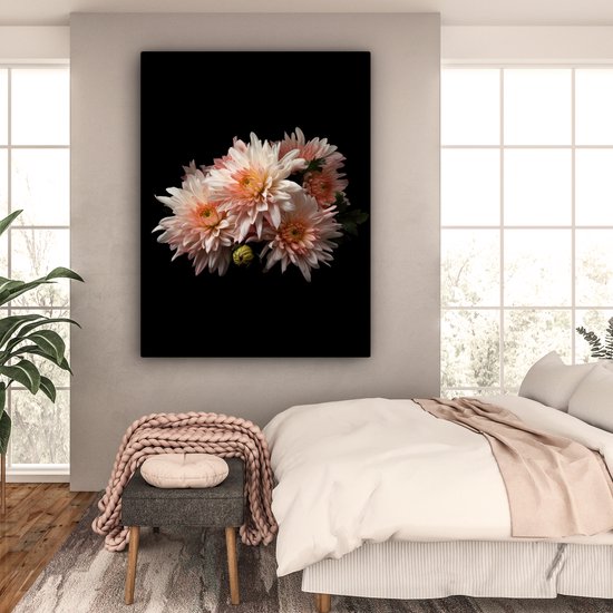 Tableau sur toile Chrysanthème - Fleurs - Wit - Nature - Zwart - 120x160 cm - Décoration murale XXL