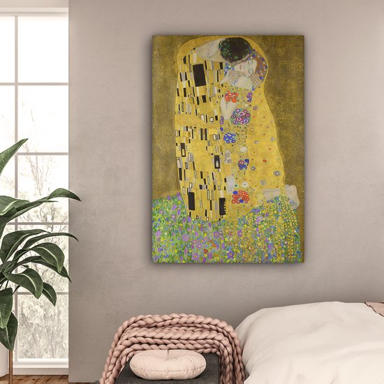 Tableau sur toile 80x120 cm - Décoration murale Le baiser - Gustav Klimt - Art - Maîtres anciens - Accessoires de Décoration murale - Décoration murale de Cuisine - Peintures sur toile