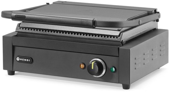 HENDI contactgrill - roestvast staal en geemailleerde gietijzeren platen - 34x23,4 cm - geribbeld - zilver - voor brood, vlees en groenten van HENDI — afbeelding 3