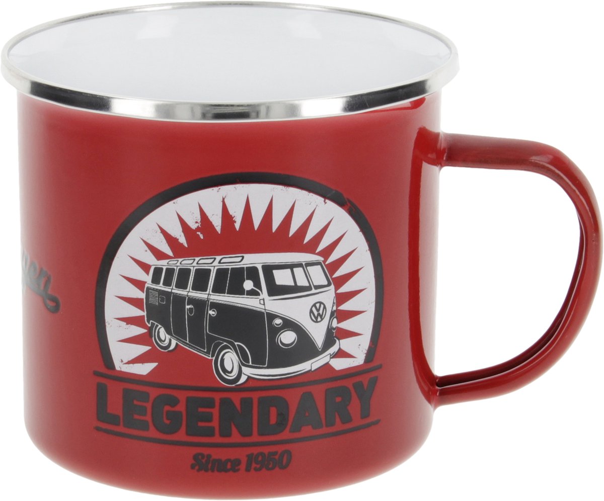 BRISA VW Collection - Volkswagen grote emaille koffie-thee-cappuccino-mok-Haferl mok voor Camping & Outdoor T1 Bulli Bus- motief (500 ml T1 Bulli Bus- motief/ kleurrijk)