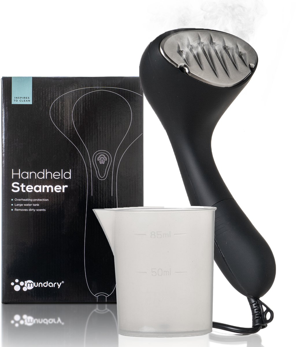 Mundary Luxe Draagbare Kledingstomer Reisformaat - Handstomer Kleding - Stoomapparaat Kleding - Stoomstrijkijzer - 1500W - Zwart