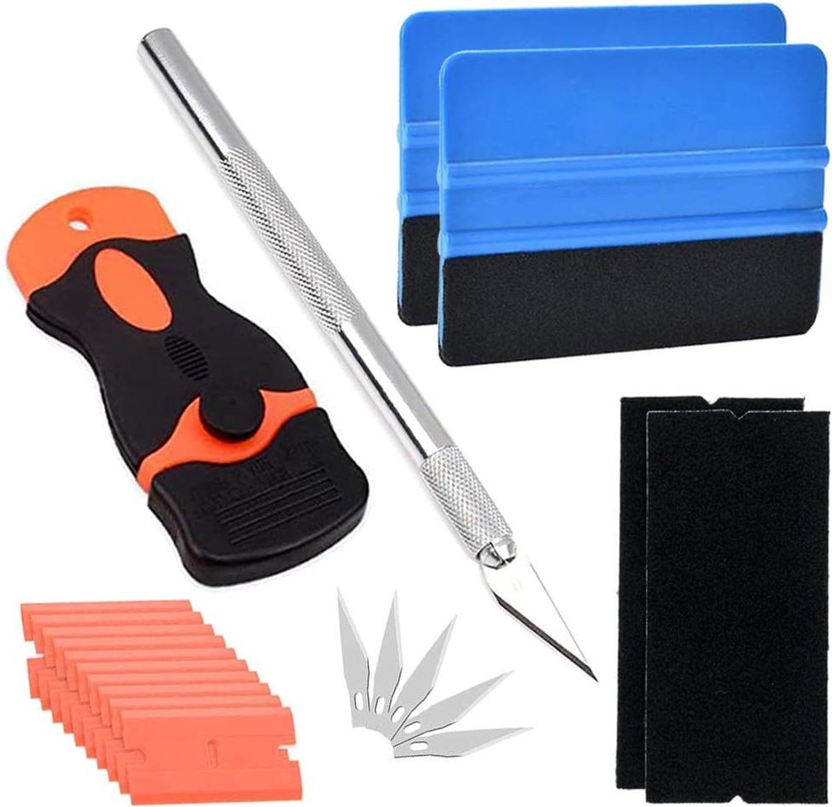 JHubers Goods - 2-delige set auto viltrandschraper met vilten rand, trim tool en reserve messen - ideaal voor ambachtelijk gebruik - kunststof scheermesschraper met scheermesjes
