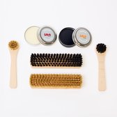 Gala schoenpoets set zwart en kleurloos – Schoencrème + 4 borstels – Geschikt voor glad leer, inhoud 2x 50 ml – Schoenonderhoud, schoenonderhoudssets en schoenpoets