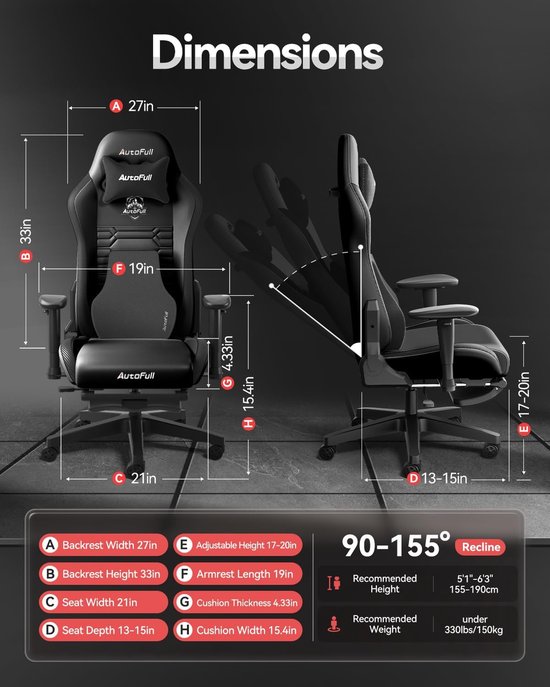Gaming stoel met verstelbare rugleuning en voetensteun - Ergonomisch ontwerp voor optimaal comfort — afbeelding 3