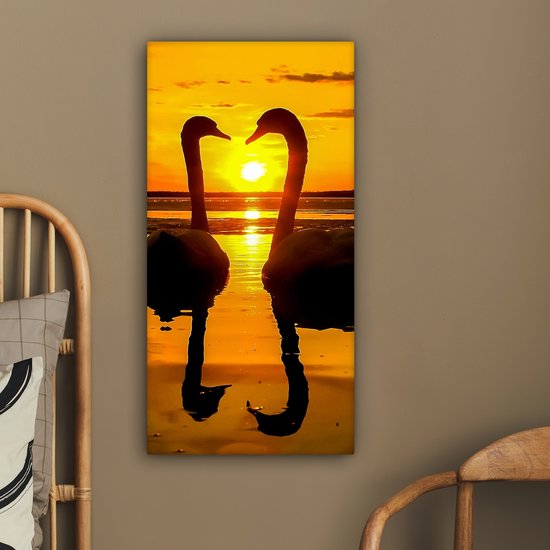 OneMillionCanvasses - Toile - Tableau - Cygne - Coucher de soleil - Water - Vogel - Toile - 40x80 cm - Décoration murale - Intérieur