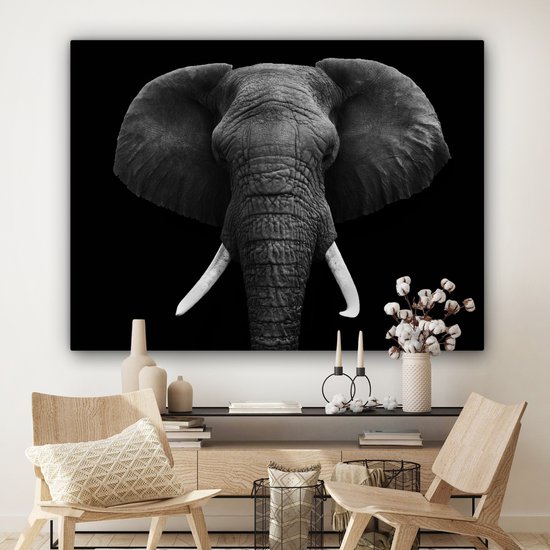 Toile - Animaux - Éléphant - Zwart - Wit - Décoration Décoration murale - 160x120 cm - Photo sur toile - Peintures sur toile salon