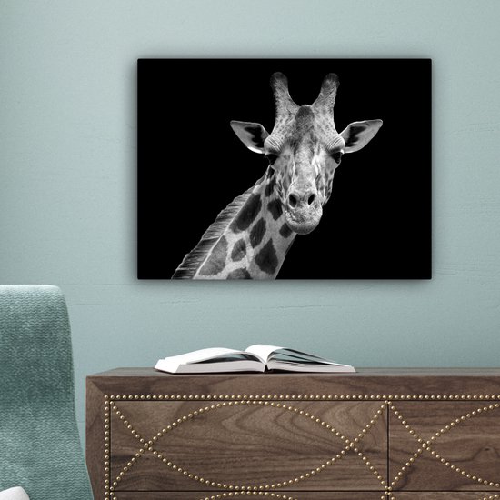 Toile - Animaux sauvages - Girafe - Zwart - Wit - Peintures sur toile - Toile canvas - 40x30 cm - Décoration murale - Salon