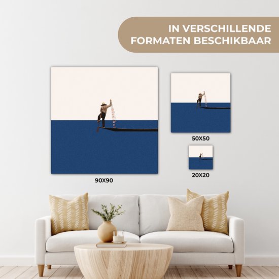 Toile - Abstrait - Bateau - Mer - Texte - Chapeau - Abstrait - 90x90 cm - Canvasdoek - Peinture sur toile