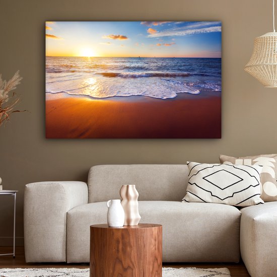 OneMillionCanvasses - Toile - Peinture - Plage - Mer - Soleil - Horizon - Peintures sur toile - Photo sur toile - 150x100 cm - Salon