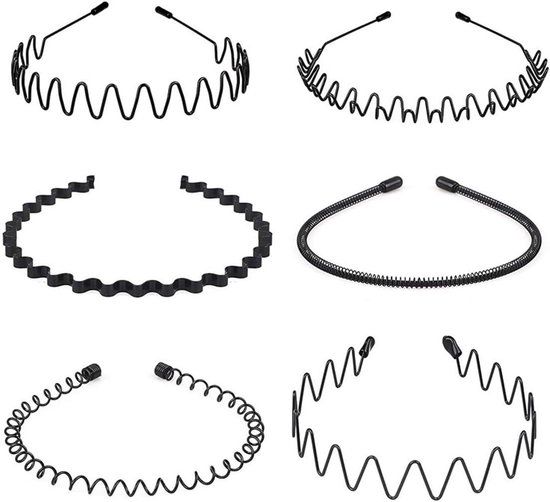 JHubers Goods - 6-pack hoofdbanden voor mannen en vrouwen - Zwart - Haarbanden voor sport, make-up en gezichtswassen - Kapsel accessoires