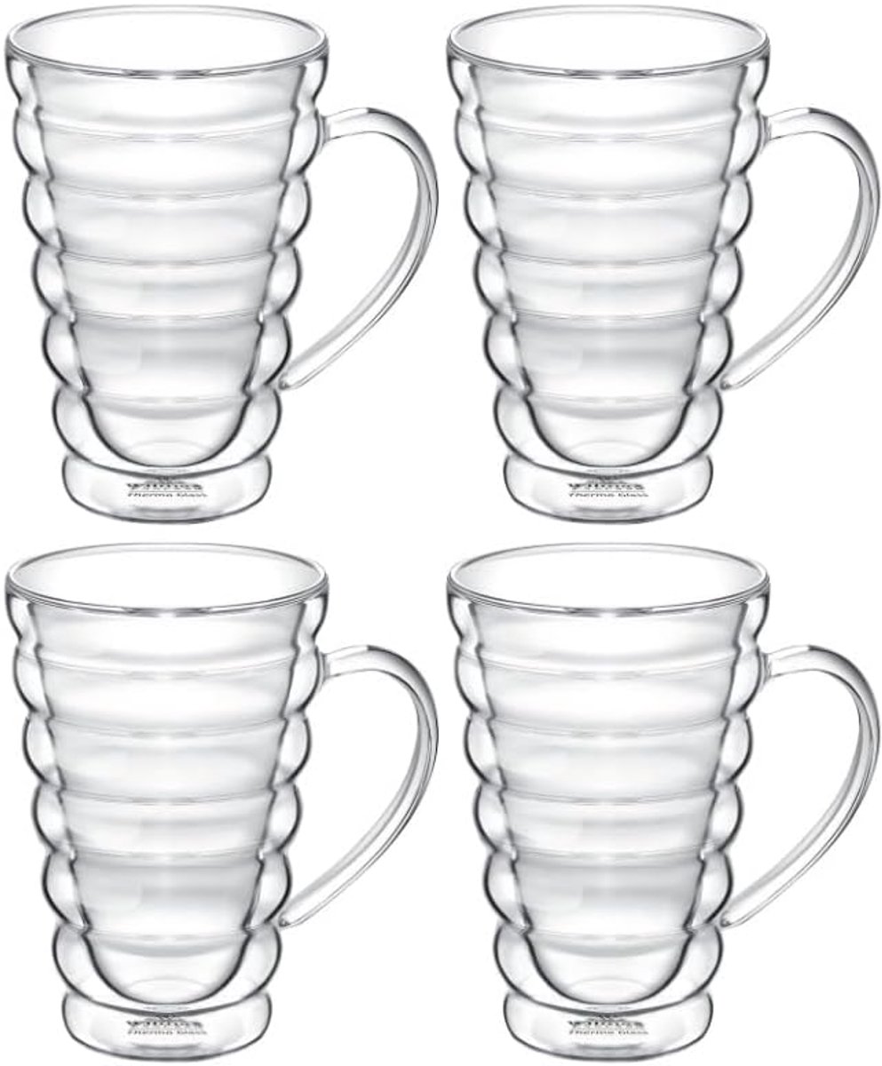 Wilmax - Thermoglas met Bubbelhandvat - 300 ml - Set van 4