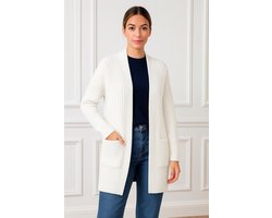 ASTRADAVI Dames Mode - Mooi ribgebreid vest met 2 zakken - One Size - Wit