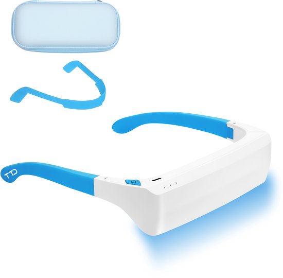 TTD® Lichttherapiebril met Wit & Blauw Licht - Bevordert Stemming, Concentratie, Energieniveau en Nachtrust - Daglichtbril - Daglichtlamp - Met Ingebouwde Timer - Oplaadbare Batterij - 100% UV-Vrij - Met Luxe Travel Case
