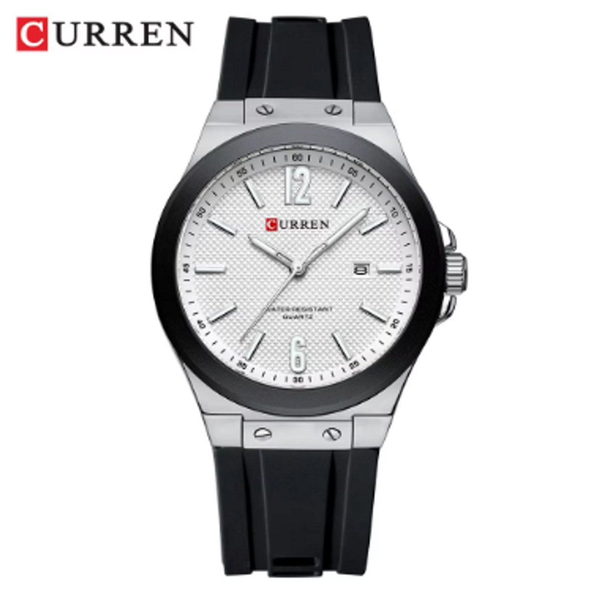 CURREN Horloge 8467 - Zilverkleurig-Zwart-Wit - Heren - Quartz - Ronde Kast - Siliconen Band - Kalender - Lichtgevend - Sporthorloge - Waterbestendig