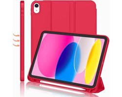 Hoes geschikt voor iPad A16 hoes - ipad 2025 hoes Rood - iPad (A16) 11th/10th Generation Case(2025/2022) met pencil houder - Smart bookcase