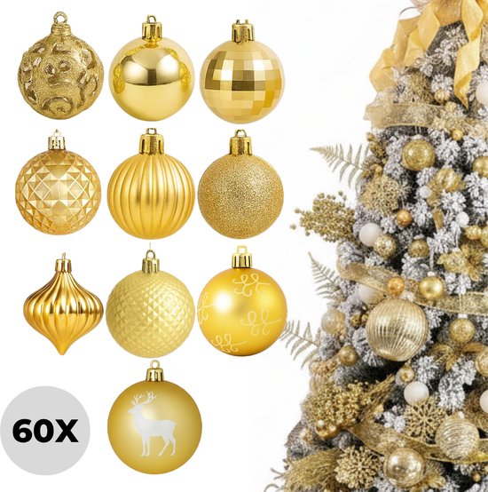 Kerstballen Zwart Goud, 44 stuks kerstboomballen kunststof set, kerstdecoratie ballen ster, kerstboomversiering groot & klein, kerstboomdecoratie