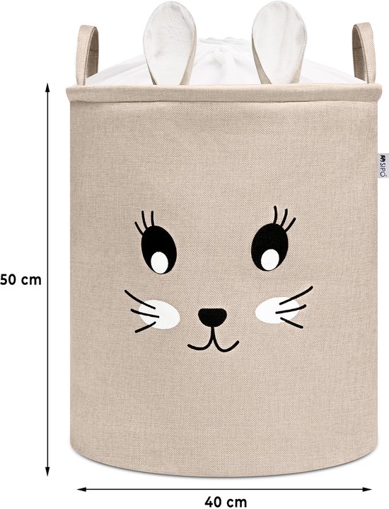 Konijnenhoofd Speelgoedopbergmand - XXL Waterdichte Opbergbox - Beige Knuffel Konijn - Polyester Kist - 63 Liter - 40x40x50 cm - Speelgoedmand - Kinderwasmand - Kledingmand - Sipo — afbeelding 3