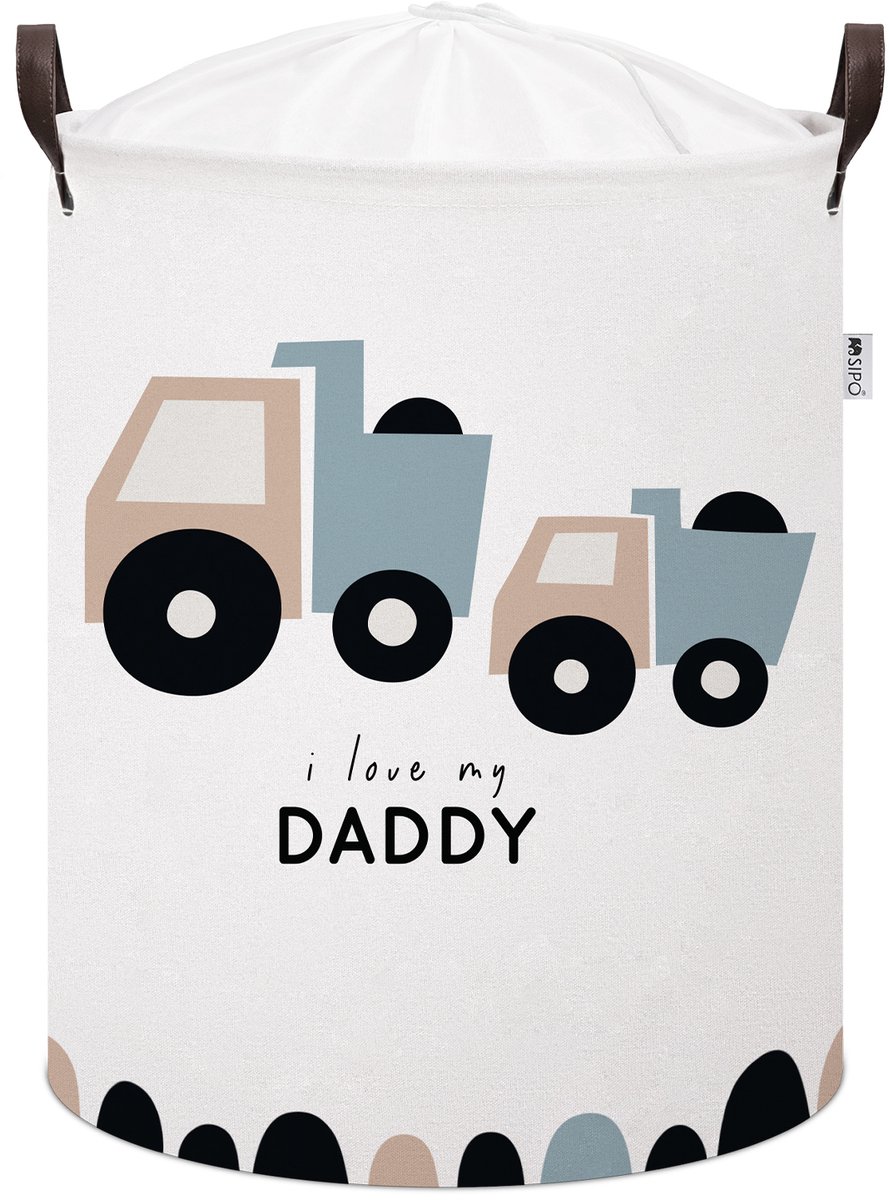 Truck Speelgoedopbergmand - Katoenen Opbergbox met "I Love My Daddy" - Kinderwasmand - 43 Liter - 35x35x45 cm - Sipo - Speelgoedmand - Kledingmand
