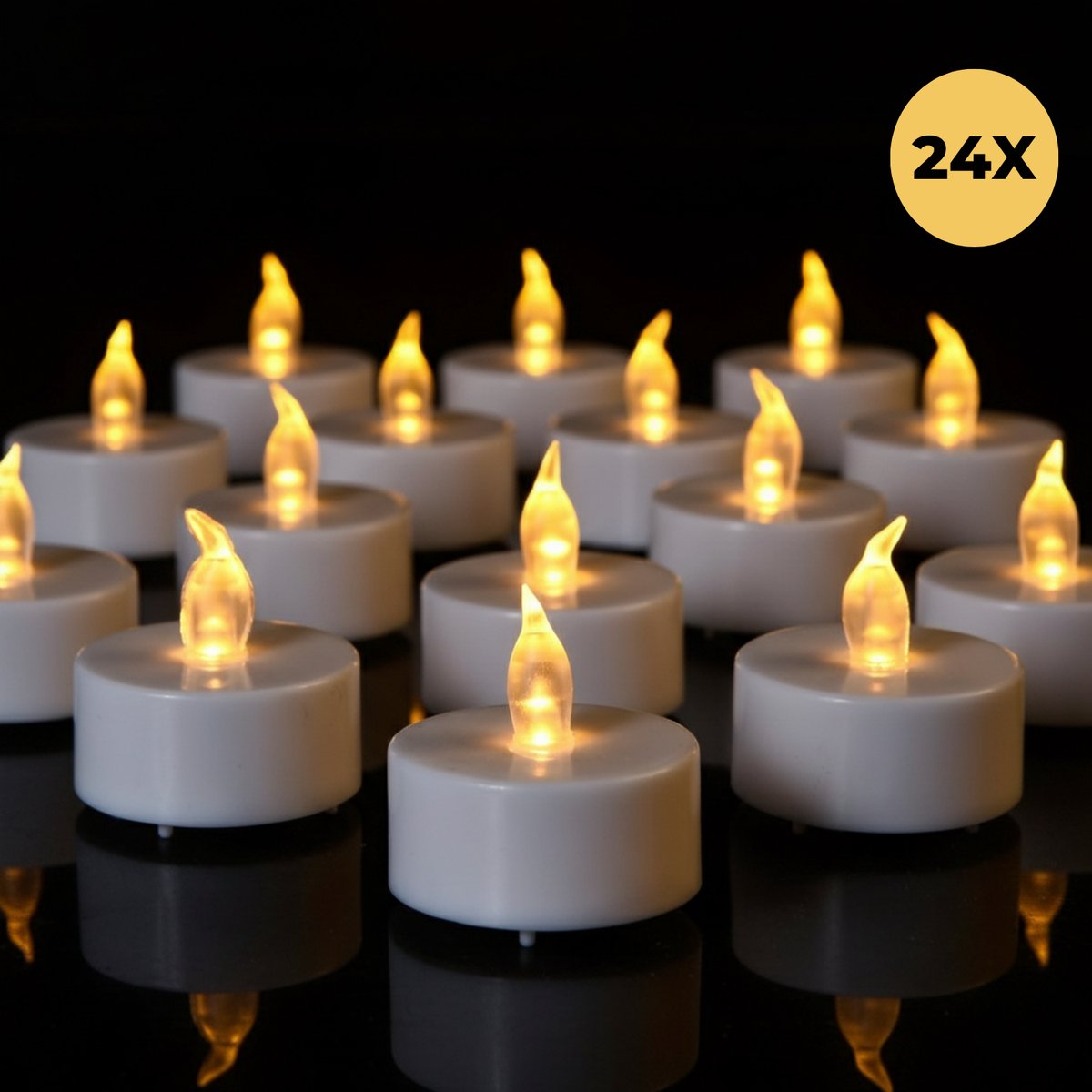 Lomera LED Theelichtjes - Flikkerende Waxinelichtjes met Flikkerende Vlam - Warm Wit Licht - Batterijen Inbegrepen - Veilige Sfeerverlichting - 24 Stuks - Batterijen - LED Kaarsen - Waxine Lichtjes - Theelicht Set nvt