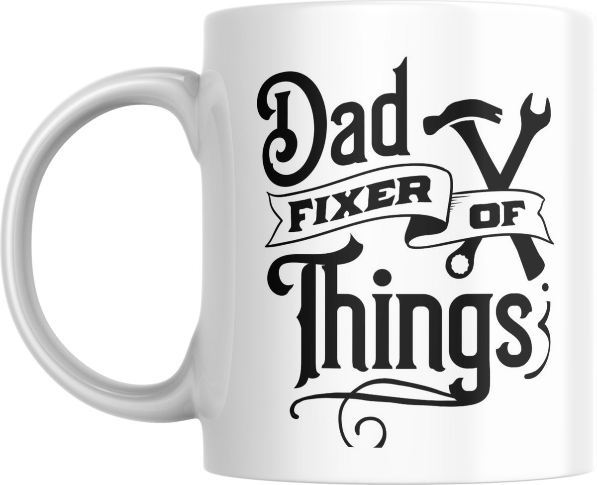 Mok – Dad Fixer of Things | Vaderdag Cadeau | Koffiemok met Gereedschap Design | Geschenk voor Papa