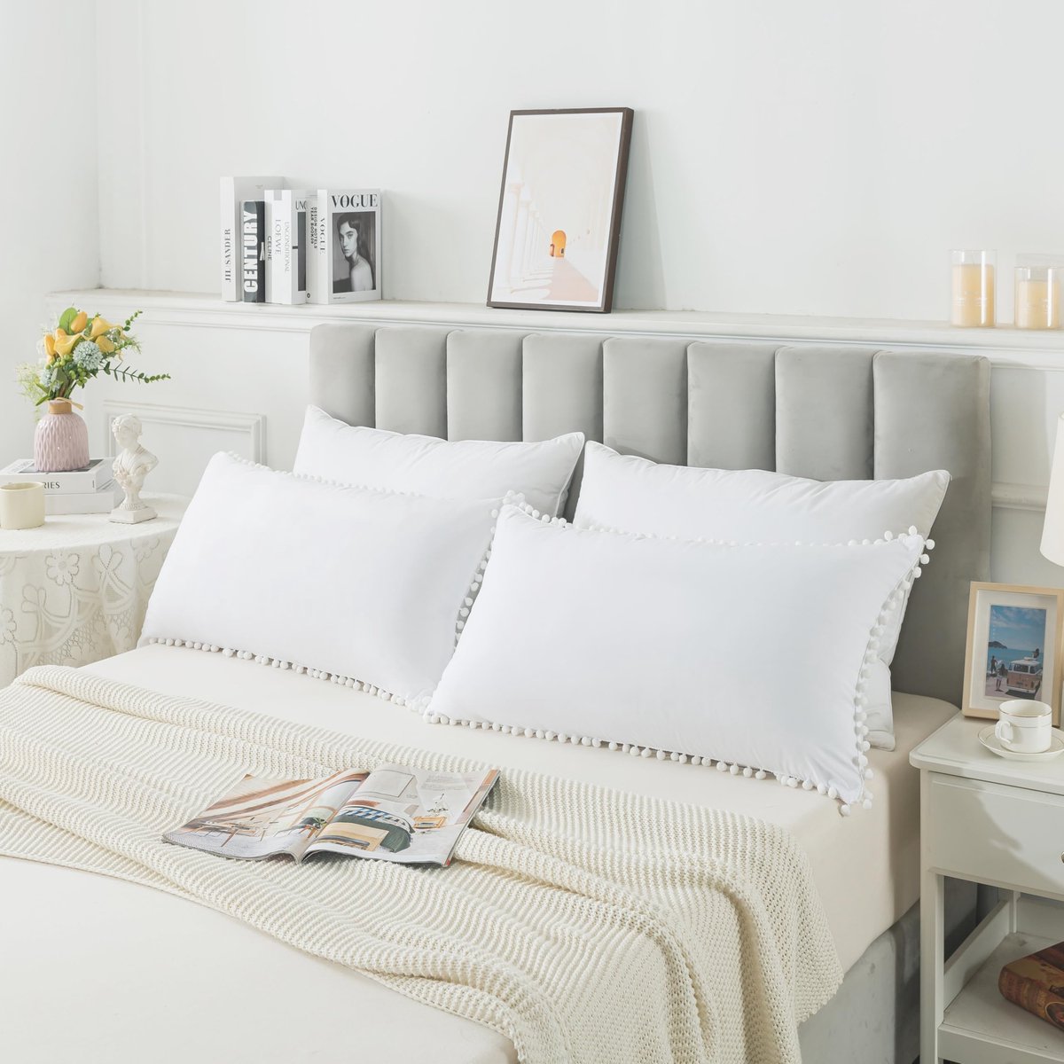 Azomor® Set van twee luxe microvezel kussenslopen met ritssluiting en kwastjes