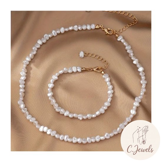 Collier et bracelet - Set de perles - Ajustable - Wit - Or - Elegant et intemporel - Femme