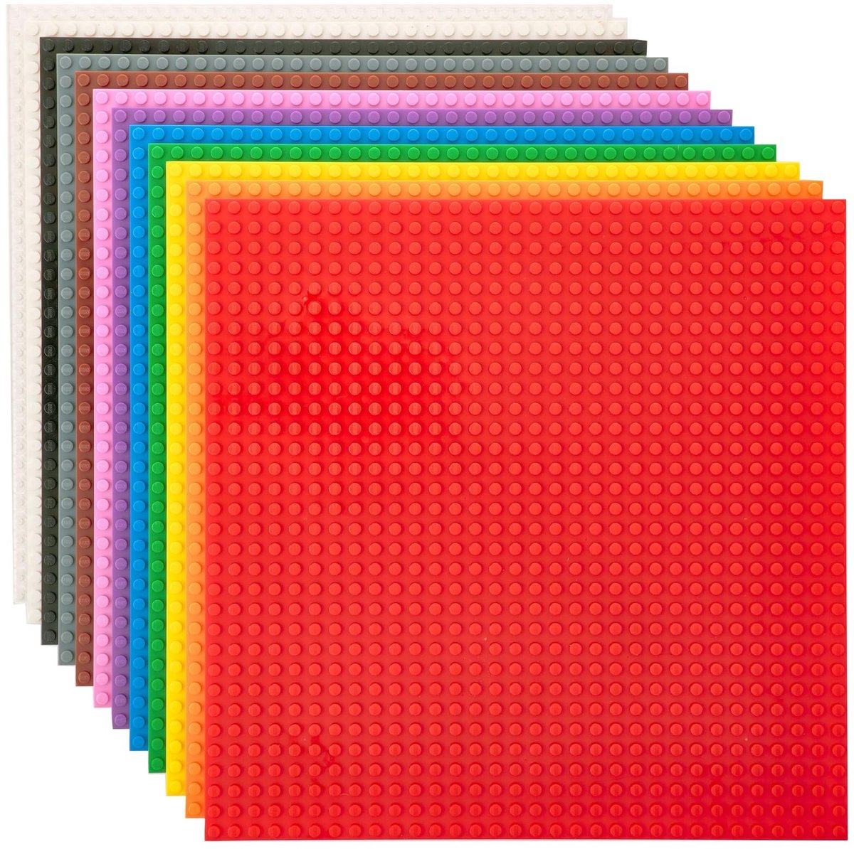 Klassieke Bouwplaten - Stapelbaar - 12 Stuks - 25,5 x 25,5 cm - Regenboogkleuren