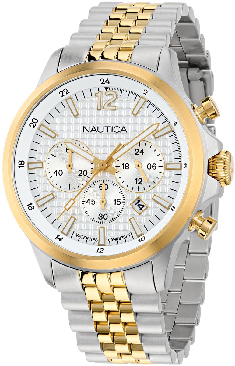 Nautica Nct Blueocean Quartz Analoog Horloge Tweekleurig Material 100% Roestvrij Staal 100% Acero Inoxidablearmband 45 mm NAPBOF408
