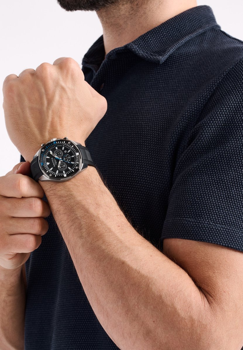 Nautica Nct Bluesail Quartz Analoog Horloge Zwart Material 100% Roestvrij Staal 100% Siliconaarmband 46 mm NAPBSF501, NAPBSF502, NAPBSF503