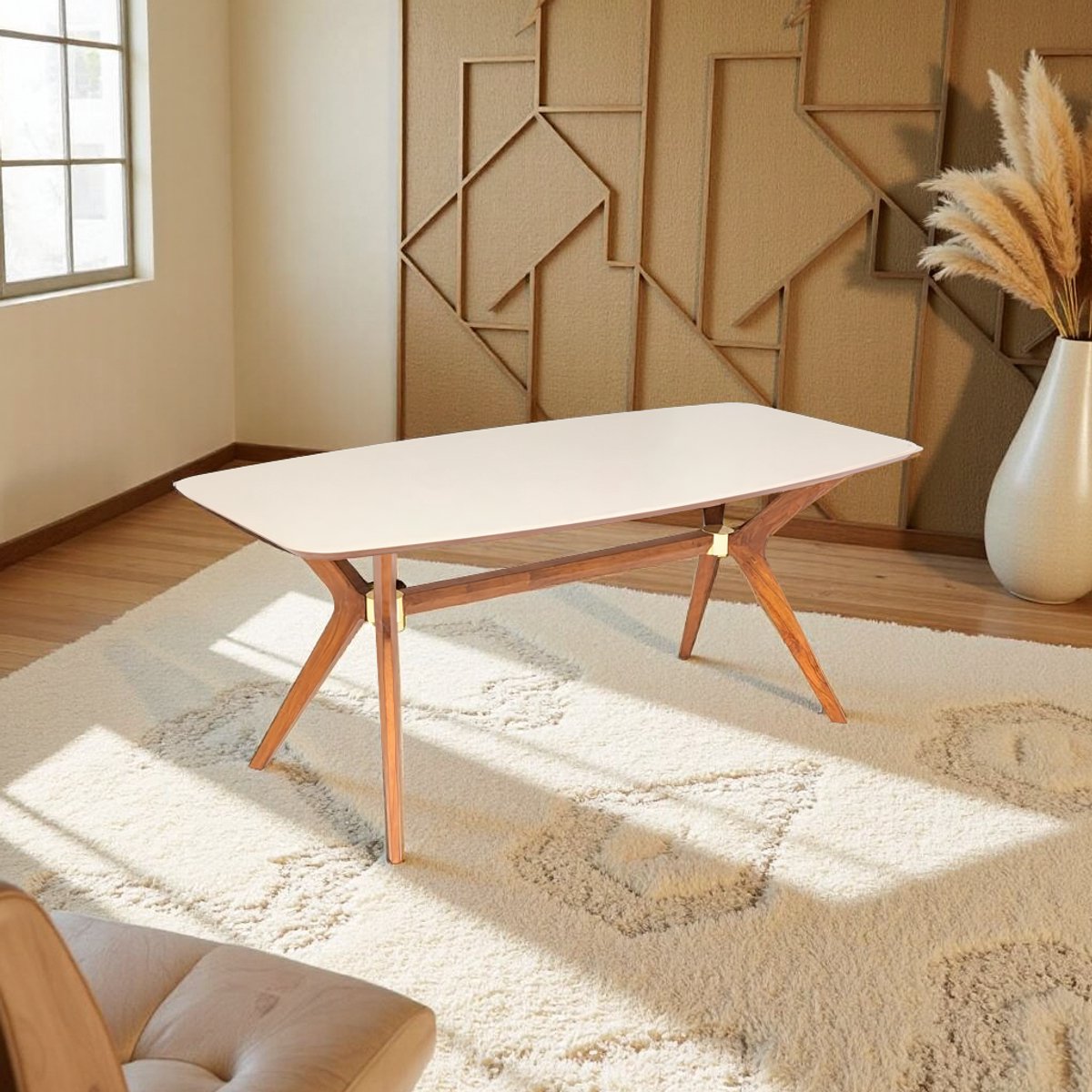 Moderne Houten Eettafel Sandstone Look – Rechthoekige Keukentafel 180 x 90 cm voor 6 Perso