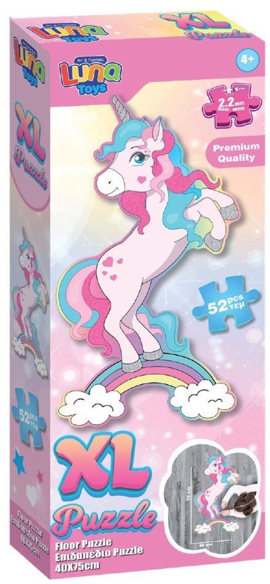 Luna Toys Coloring Puzzle XL Unicorn – 52 Stuks – Groot Kleurplaat-Puzzel (40 x 75 cm)