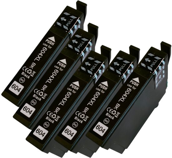 KATRIZ® huismerk inkt voor Epson 604XL / T604XL / 604 Zwart ( 5 stuks) |Geschikt printer model Epson Expression Home XP-2200/ XP-2205 / XP-3200 / XP-3205 / XP-4200 / XP-4205 /Epson WorkForce WF-2910DWF / WF-2930DWF / WF-2935DWF / WF-2950DWF
