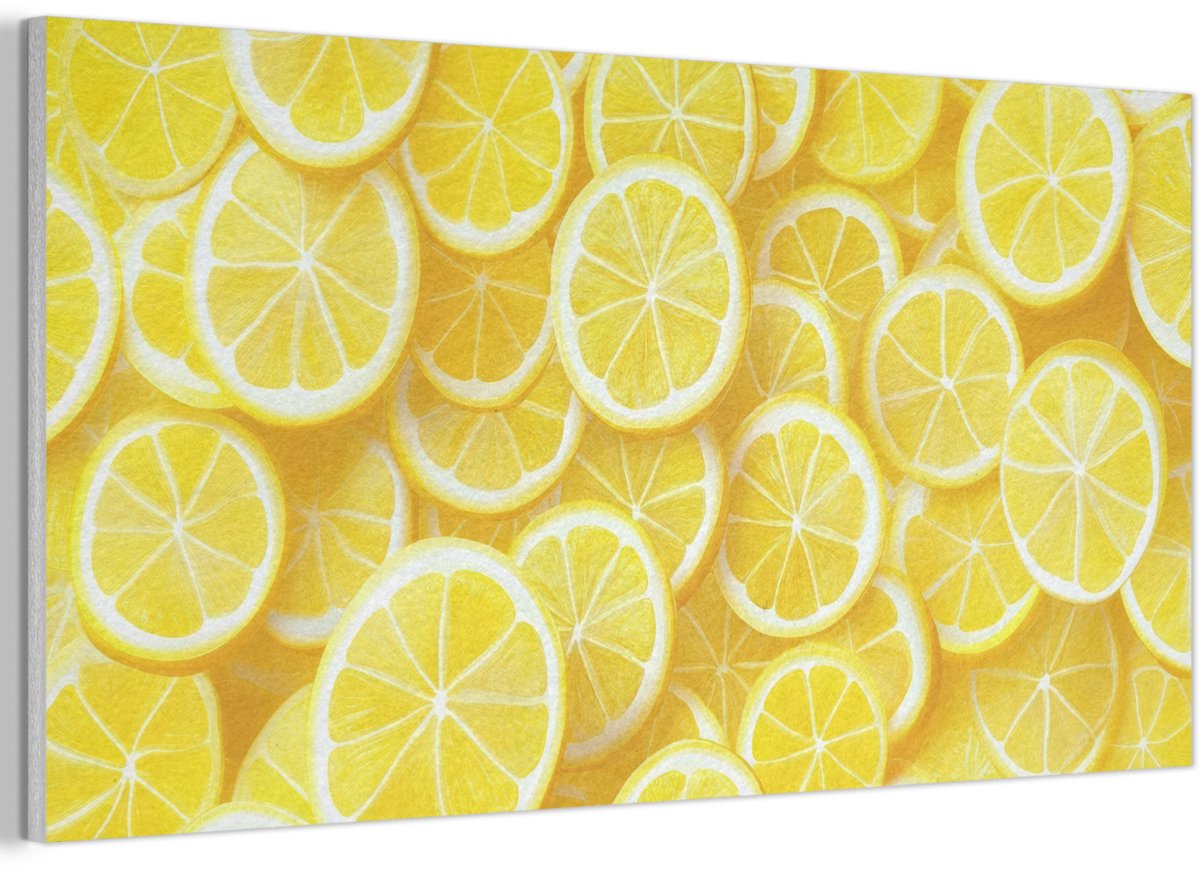 Akoestisch wandpaneel 80x40 cm - Vilt schilderij Citroenen - Geel - Zomers - levendig - Akoestische panelen - Geluidsdempende wanddecoratie - Geluidsisolatie woonkamer - Muurdecoratie geluidspanelen