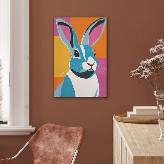 Akoestisch wandpaneel 40x60 cm - Vilt schilderij Haas - Kleurvakken - Oren - Roze - Akoestische panelen - Geluidsdempende wanddecoratie - Geluidsisolatie woonkamer - Muurdecoratie geluidspanelen